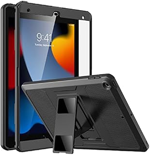 MoKo iPad 10.2 Inch Case for iPad 9th Generation 2021/ iPad 8th Generation 2020/ iPad 7th Generation 2019, [Heavy Duty] Shockproof Full Body Protective Cover with Built-in Screen Protector, Black