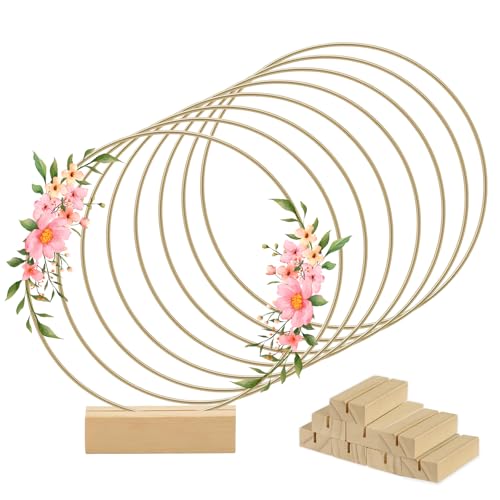 8PCS Aros Metalicos Manualidades Diametro 20cm Anello in Metallo Dorato con Piedino Ghirlanda Sospesa con Supporto Anelli in Metallo Dorati per Fai da Te Ghirlanda di Nozze e Lavori Artigianali