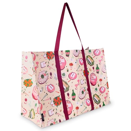 kate spade new york Bolsa de compras reutilizável, bolsa de supermercado grande com alças de ombro, bolsa grande dobrável (festa festiva)