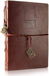 Leather Scrapbook Photo Album Vintage DIY Memory Book Wedding Guest Book Scrap Book Present for Birthday Christmas Father's Day Gift for Photographer Boy Men and women Father Husband (Camera, Large)