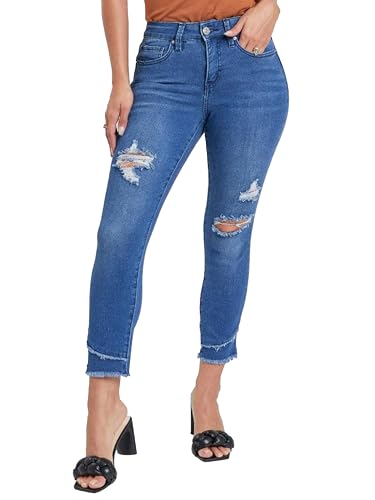 Royalty For Me Womens Women's Petite Skinny High Rise Ankle Jean with Slanted Double Frayed Hem Sustainable