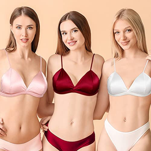 4 Pack Women's Silk Satin Triangle Bralette Silk Triangle Bra With Adjustable Strap Soft Cup Wireless Bra Satin Smooth Wireless Bra Crop Top For Women Girls Teens #TOP6