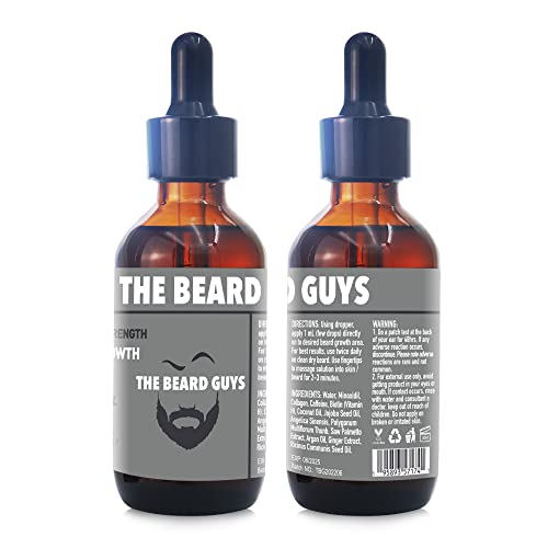 Maximum Strength 5% Minoxidil & Biotin Fast Beard Growth Oil For Men, 2 Ounce - Top Beard Patch Filler And Facial Hair Thickener Infused With Argan And Jojoba Oil #TOP1