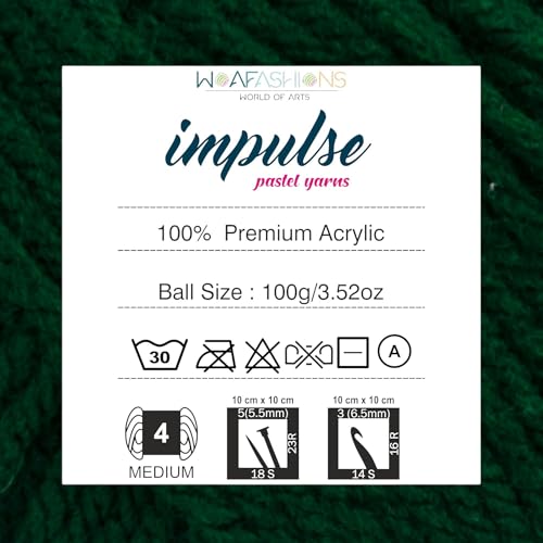 Image of WOAFashions Impulse Hand Knitting & Crochet Yarn, Premium Acrylic, 4 : Medium (Zucchini) (2x100gms / 3.5oz / 200mtr / 218yds)