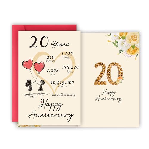 Detuca 20th Anniversary Card,20th Anniversary Decorations,20 Year Wedding Anniversary Card...