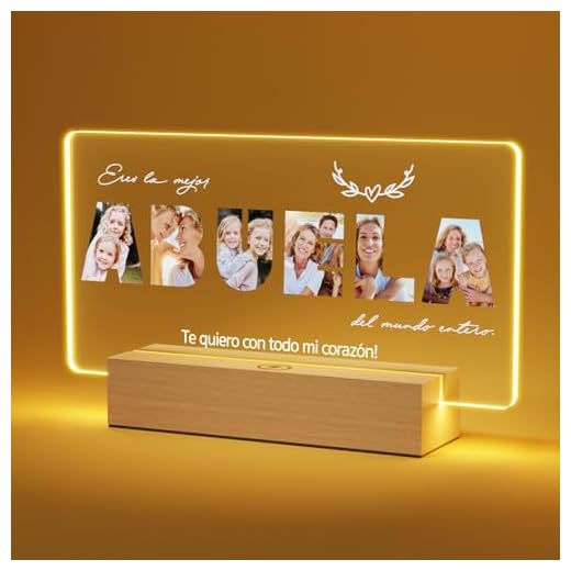 Giftove Regalos Personalizados para Abuela - Regalos Originales de Navidad - Luz de Noche Grabada con Marco de Fotos - Ideas Regalo para Abuela - Regalos de Cumpleaños Abuela de Nietas y Nietos