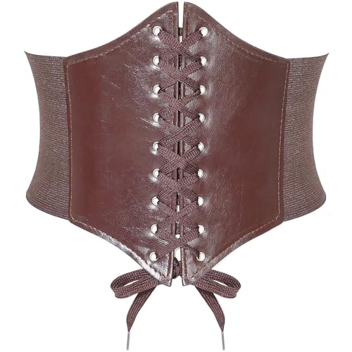 HUIBOHOU Women Girls Elastic Wide Band Elastic Tied Waspie Corset Waist Belt Lace-up Waspie Corset Belts for Women (Brown)