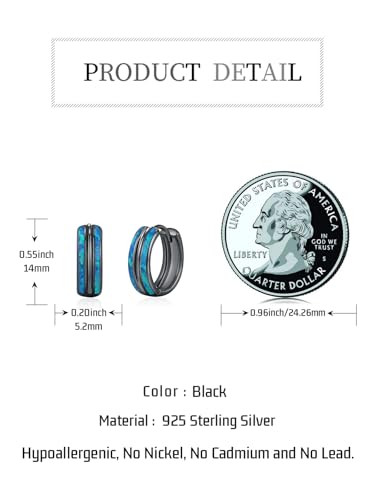 Blue Opal Earrings for Women Hypoallergenic 925 Sterling Silver Opal Huggie Earrings Black Earrings Jewelry Gifts for Men Sensitive Ears4