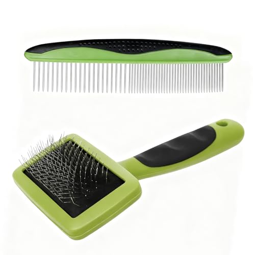 Slicker Spazzola per cani in materiale di alta qualità, design ergonomico, delicata sulla pelle, rimuove il sottobosco, nodi e infeltrimenti, ideale per cani e gatti a pelo lungo (verde)