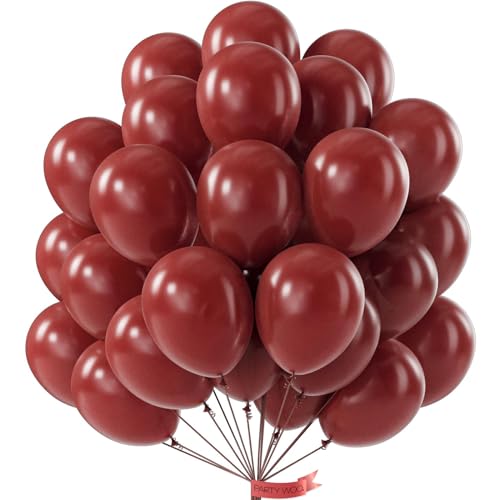 PartyWoo Ruby Red Balloons, 50 pcs 12 Inch Dark Red Balloons, Maroon Balloons for Balloon Garland or Balloon Arch as Birthday Party Decorations, Wedding Decorations, Baby Shower Decorations, Red-Y75 - 2