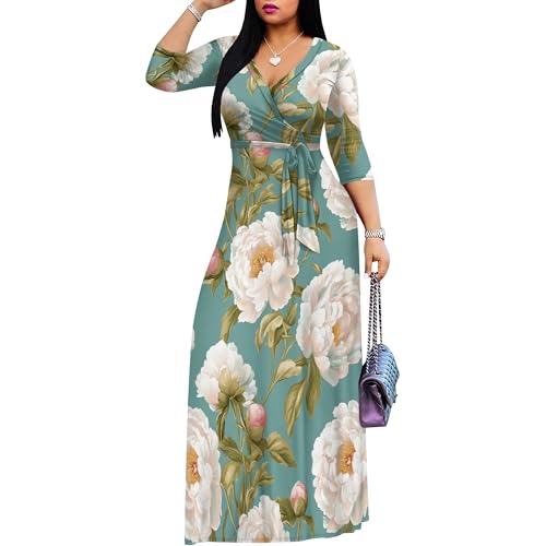 Image of Plus Size Womens Dresses with Sleeves Spring Floral Maxi Dresses Casual Long Sleeve Sundress