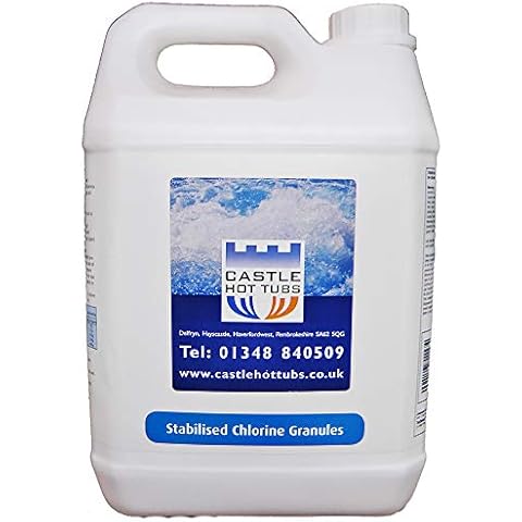 Castle Hot Tubs 5kg Stabilised Chlorine Granules for hot tub, pool and spa + FREE TEST STRIPS Grade 'A' Cover