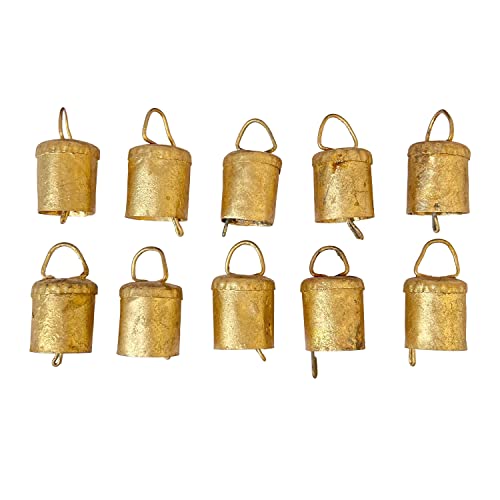 Vivanta 4 Cm Pack Of 10, Rustic Décor Vintage Christmas Decoration Ornaments Bells – Indian Décor Cow Bell For Craft – Small Tiny Mini Gold Tin Hanging Witch Bells – Jingle Bells For Crafts Cylinder #TOP16