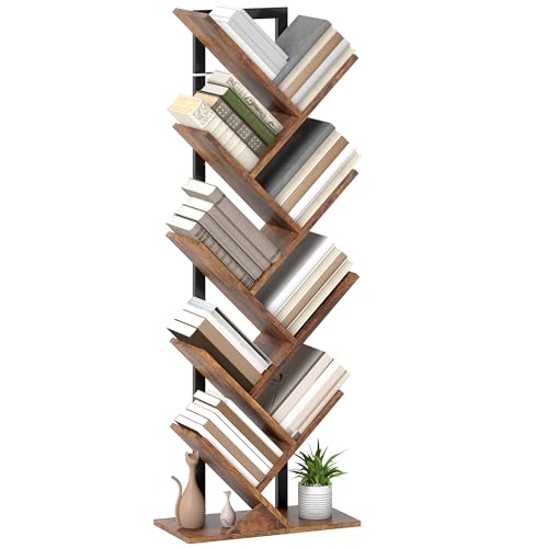 HOMCOM Bibliothèque Arbre à 9 Niveaux, Meuble de Rangement Industriel avec Cadre en Acier, pour Livres, CD, DVD, Albums dans Salon, Chambre, Bureau, 50 x 24...