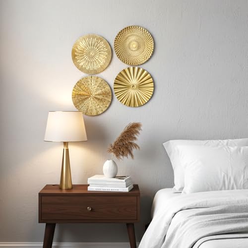 PercyEffie 12 Inch Metal Wall Art Decor, 4 Pcs Gold Starbursts Radial Plate Wall Art Modern Accent Hanging Wall Decorations for Home Living Room Office Gift for Christmas - Image 3