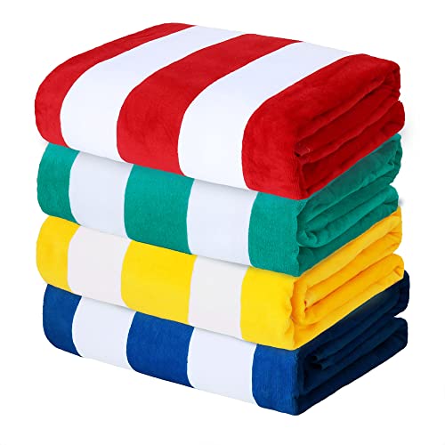 Exclusivo Mezcla 4-Pack 100% Cotton Cabana Striped Beach/Pool/Bath Towel(30" x 60")ââ‚¬â€Soft, Quick Dry, Lightweight, Absorbent and Plush