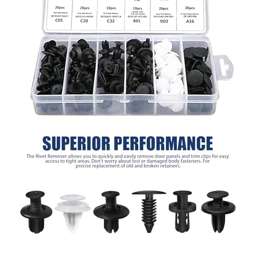 Nowkont Pack-100 Car Bumper Fasteners Rivet Clips Replacement Kit, 6.3MM 8MM 9MM 10MM Durable Metal Push-in Vehicle Screw Retainer, Universal Automotive Bumper Accessories for Truck SUV Car (Black)