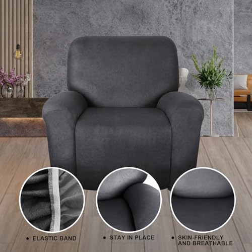 Image of ANARACHON Leather Look Recliner Chair Covers Stay in Place 4-Piece Recliner Slipcovers for Reclining Chair Furniture Protector Spandex Fabric Washable (X-Large, Dark Gray)