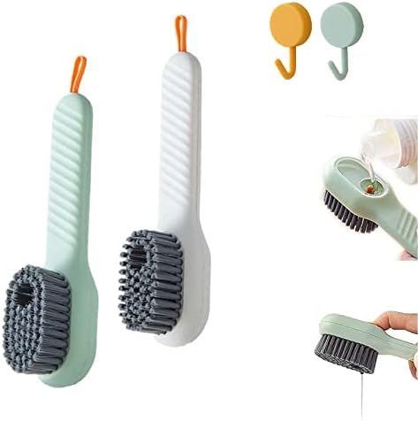 2pcs Liquid Adding Soft Fur Cleaning Brush,Multifunctional Shoe Brush with Liquid Box for Shoe Washing and Cleaning,Bathroom, Kitchen, Soft Laundry Clothes(White+Green)