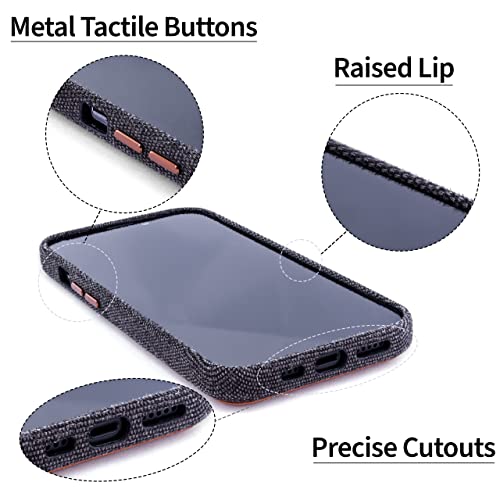 Image of Dockem Fabric Card Case for iPhone 13 with Built-in Metal Plate for Magnetic Mounting, Stitched-on Genuine Leather Wallet with 2 Credit Card /ID Slots: M2F 6.1 inch [Grey w /Light Brown]
