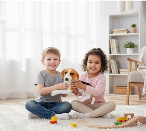 Image of Laying Jawar Beagle Dog Soft Stuffed Plush Animal Toy for Kids Boys and Girls Birthday Gifts (Color: White and Brown) (42cm)