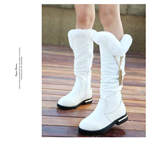 Girls Knee High Boots Leather Snow Bootie Girls Soft Faux Fur Lining Winter Boots with Side Zipper Kids Tall Riding Mid Calf Boots for Little Kid Big Kid2