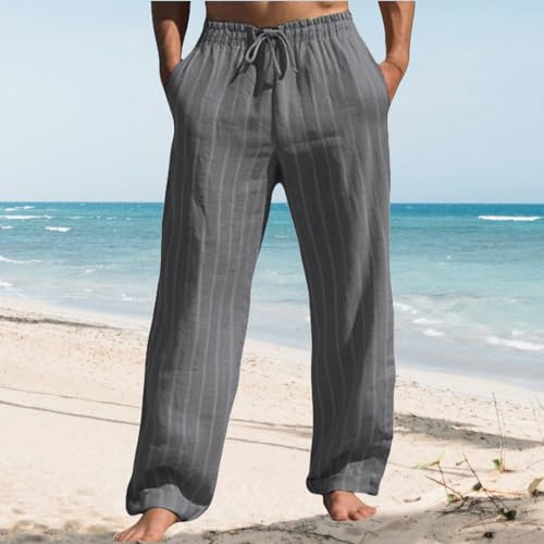 Thatrich Stretch Linen Pants Men Breathable Quick Dry Pant for Beach Jogging Yoga Elastic Waist Baggy Fit Trouser Comfy Slack2