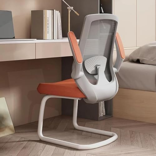 CYQQRDZSW Silla Escritorio de Malla Transpirable sin Ruedas, Sillas Oficina con Brazos Abatibles, Sillón Ergonómico, Sillas para Invitados para Salas de Conferencias y Bibliotecas(Orange)