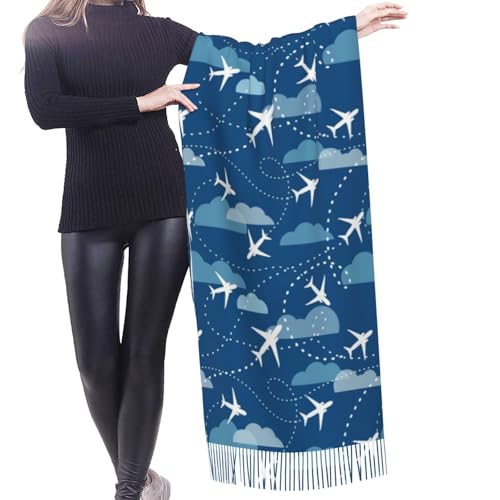 Airplane Aircraft Plane Pattern Scarfs For Women Soft Shawl Scarves Long Wraps Women'S Lightweight Scarf With Tassels2