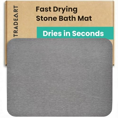 Image of Stone Bath Mat | Diatomaceous Earth Non-Slip Quick Drying Bathroom Floor Mat | Super Absorbent Bathtub & Shower Mat | Odor Free, Safe & Clean for Bathroom & Kitchen (Light grey, 29.5 x 39.5 cm)