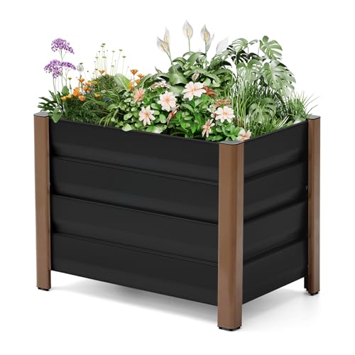 Garvee Aluminum Planter Box 24"x16"x18", Modern Raised Garden Bed with Rounded Corners & Anti-Cut Edging, Deep Design with Drainage Holes for Outdoor Patio & Balcony, Gray
