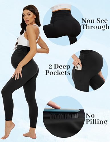 Fotociti 2/3/4 Pack Maternity Leggings With Pockets Over The Belly,Womens Pregnancy Workout Yoga Active Soft Tights Pants4