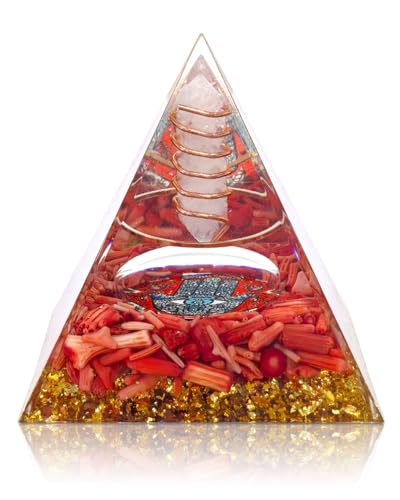Image of Hand of Fatima - Orgone Pyramid with Healing Crystals - Energy Generator for Positive Vibe, Stress Relief & Chakra Reiki Meditation - Pyramid Decor - Spiritual Gift for Success, Wealth & Prosperity