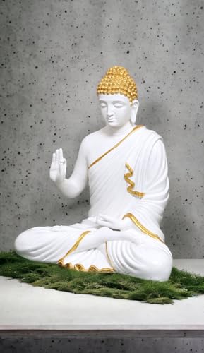 Image of 2 Feet Height Decorative Meditating Buddha Idol for Home Decor Big Size, Black Ceramic Murti, Meditation Buddha Statue, Home Garden Decor (White & Golden)