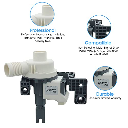 Washer drain pump W10876600 Replacement parts by B&C Ecom LLC Best Suited for Major Brands Dryer Parts: W10727777, W10876600, W10876600VP