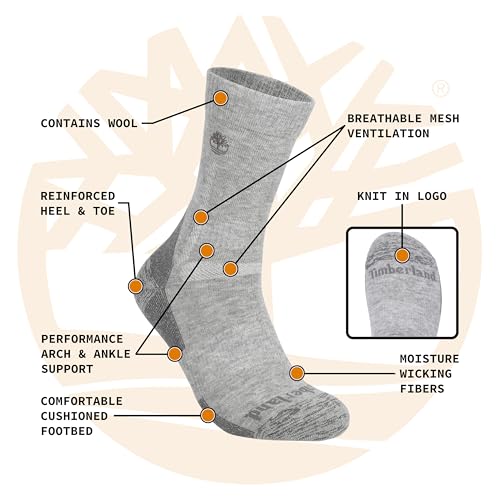 Timberland Men's Hiking, Wool, Winter, Cushioned Crew Socks with Arch Support (Size 7-12, Multiple Colors 3 Pairs)2