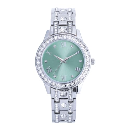NUOVO Women's Watch Analogue Quartz with Silver Stainless Steel Strap Waterproof Crystal Bezel Silver Girl's Watch, Green, Bracelet