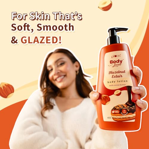 Image of Plum BodyLovin' Hazelnut Eclair Body Lotion | Cocoa Butter & Vitamin B5 for Deep Moisturization | Hazelnut & Vanilla Notes | Non-Greasy & Lightweight | Soft, Smooth & Glazed Skin | For Dry To Very Dry Skin | Toasted Nutty Choco-Vanilla Fragrance | 400ml