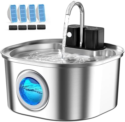 Voluas Stainless Steel Cat Water Fountain: 108oz/3.2L Wireless Ca...