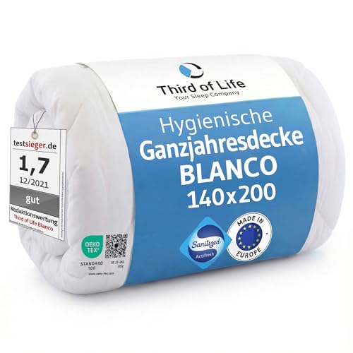 Bettdecke 140x200 Ganzjahresdecke mit weicher Veredelung & Nachhaltige Ganzjahresbettdecke BLANCO Atmungsaktive Steppdecke Feuchtigkeitsregulierende Duvet für Allergiker
