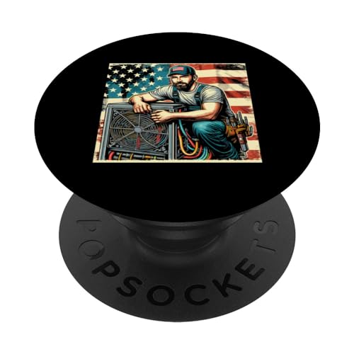 Patriotic HVAC Technician Tech American Flag 4th Of July PopSockets Standard PopGrip