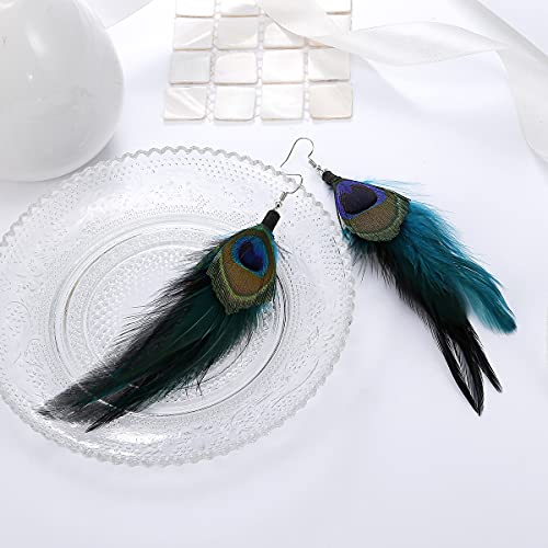 Winssigma Long Feather Earrings For Women Bohemian Dangle Earrings Lightweight Feather Statement Earrings Handmade Jewelry #TOP4