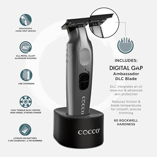 Image of Cocco Veloce Pro Trimmer, Digital Gap Ambassador DLC Blade Edger | High-Torque Brushless BLDC Motor, Cordless, All-Metal Design, Lithium-Ion Battery, Charging Base Included