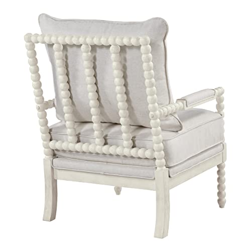 Osp Home Furnishings Kaylee Spindle Accent Chair, 26.5” W X 32.25” D X 37” H, Antique White Frame With White Linen Fabric #TOP6