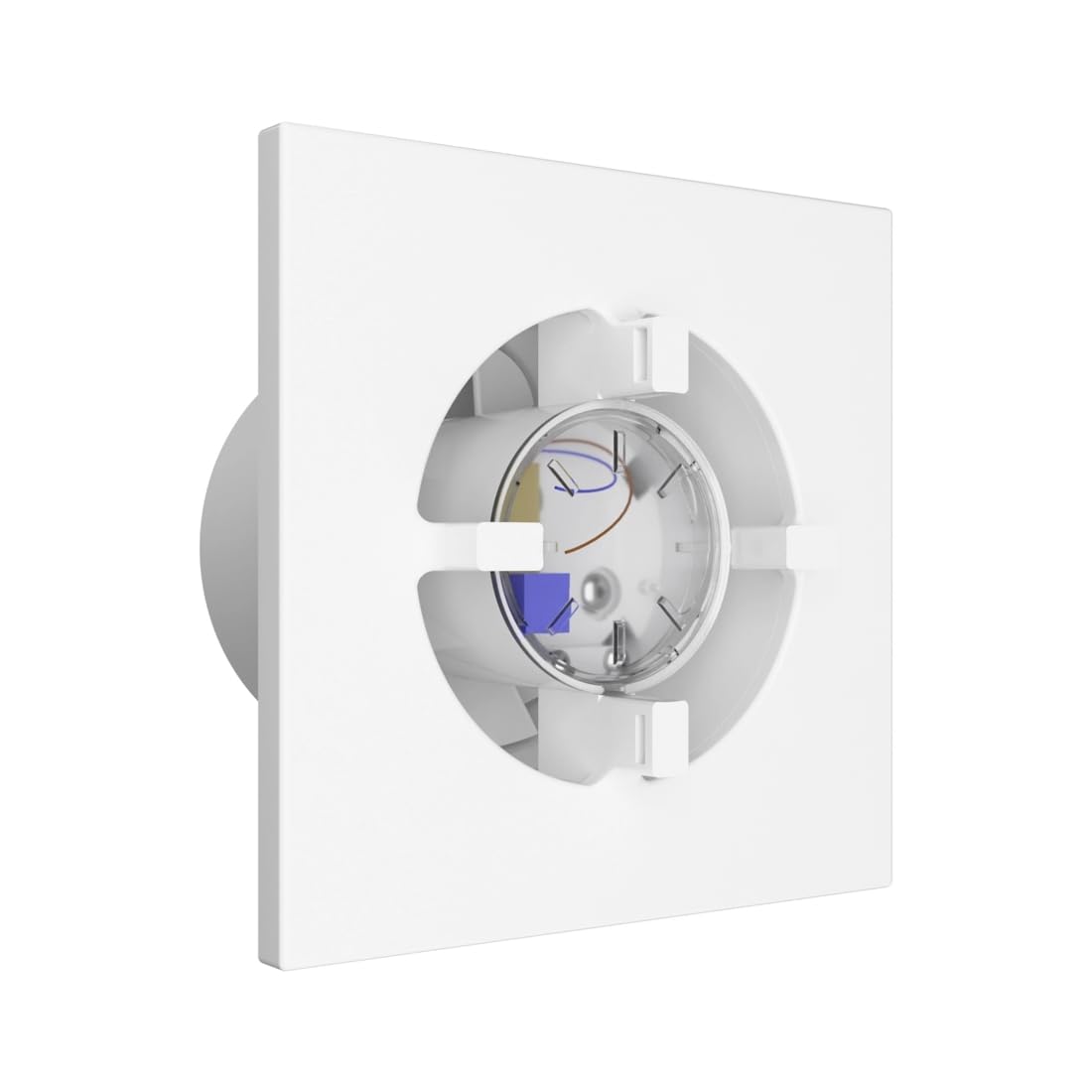 Vlano EOS 100 H WH Badlüfter mit Glasfront, Feuchtigkeitssensor und Nachlauf, Rückschlagklappe,100 m³/h, 25 dB, Weiß, IP 45, kugelgelagert, Wand-und Deckenmontage, Hygro, Timer