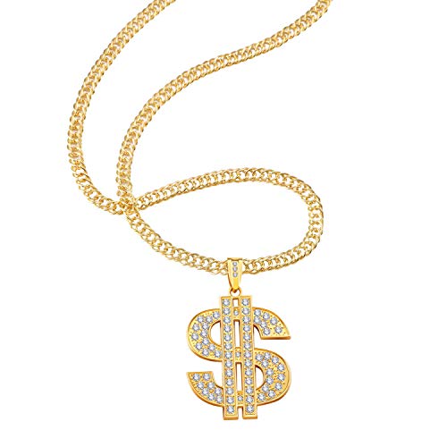 Tatuo 6 Piece Dollar Sign Necklaces Gold Plated Sign Necklace for Men, Hip Hop Dollar Chain3