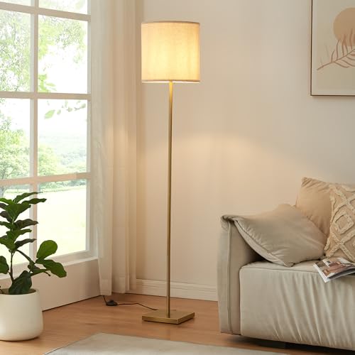 lux.pro Lampada da Terra Piantana a Stelo Diritto con Paralume Cilindrico Lampada da Lettura Alta 157 cm Design Elegante per Soggiorno Salotto - Effetto Ottone/color Lino