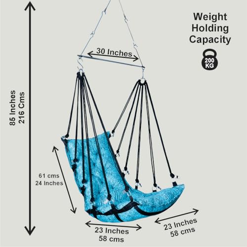 Image of JULJULIA Swing for Balcony Comfortable Cotton Swing Relaxing Jhula for Adults for Home Indoor Outdoor Hanging Seat for Apartment Patio Terrace Garden- 200 kg Weight Capacity - HVY Design Kay Blue
