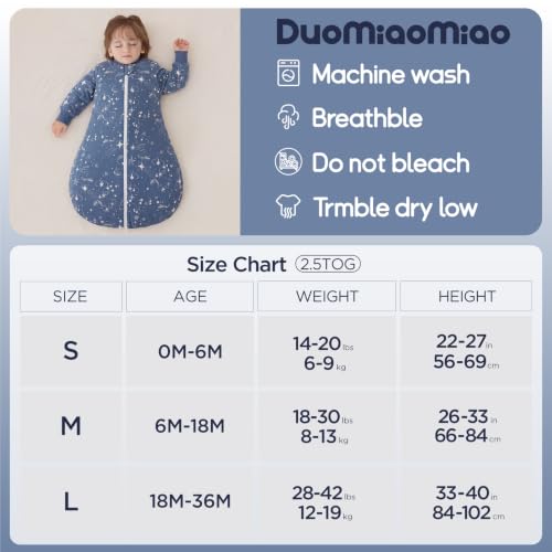 Image of Duomiaomiao 2.5 TOG Baby Sleep Sack 100% Cotton Winter Long Sleeve Baby Wearable Blanket, Super Warm Quilted Comfy Toddler Sleeping Sack