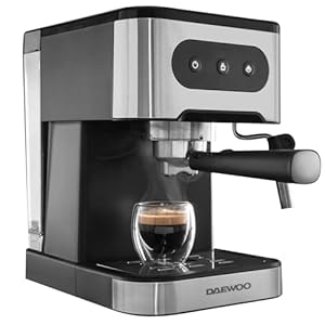 Daewoo 20bar Espresso Coffee Maker With Steam Wand, Barista Quality Coffee, 1.5 Litre Water Tank, For Ground Coffee, Make 2 Cups At Once, Cup Warmer, Filter And Measuring Spoon With Tamper